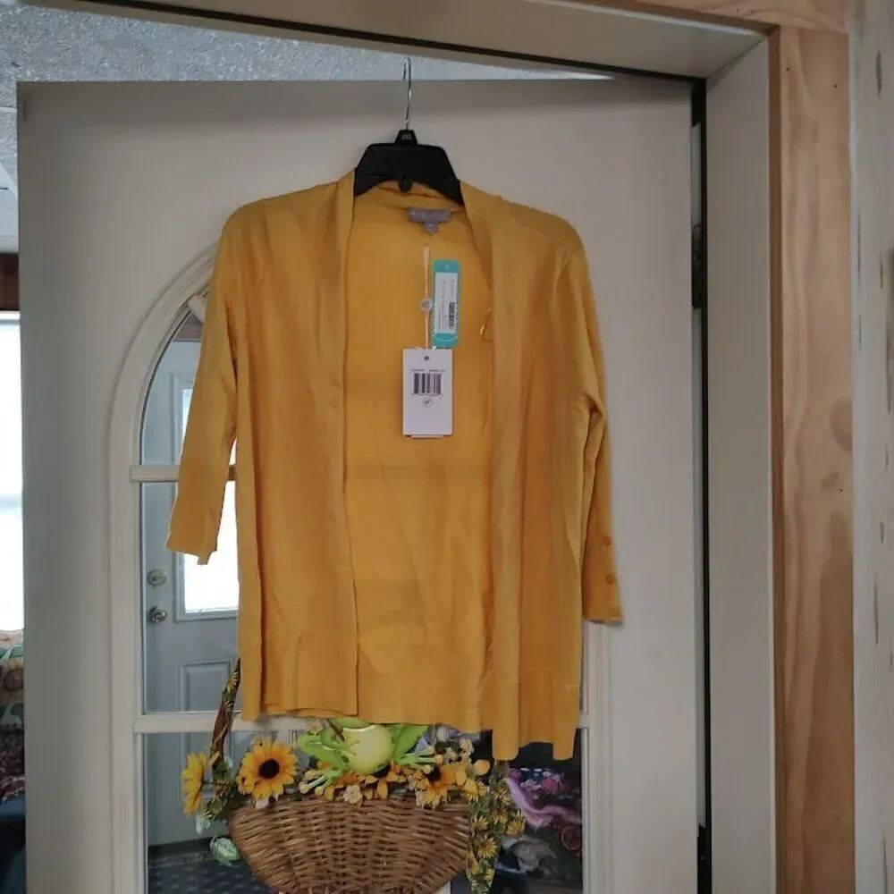 New Evolution By Cyrus Yellow Myna Lightweight Button Sleeve Cardigan Women's MP